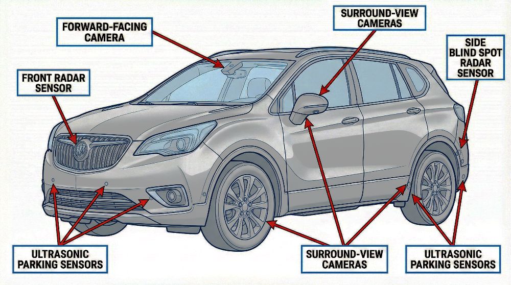 Buick SUV showing all ADAS Systems at Carrillo & Sons
