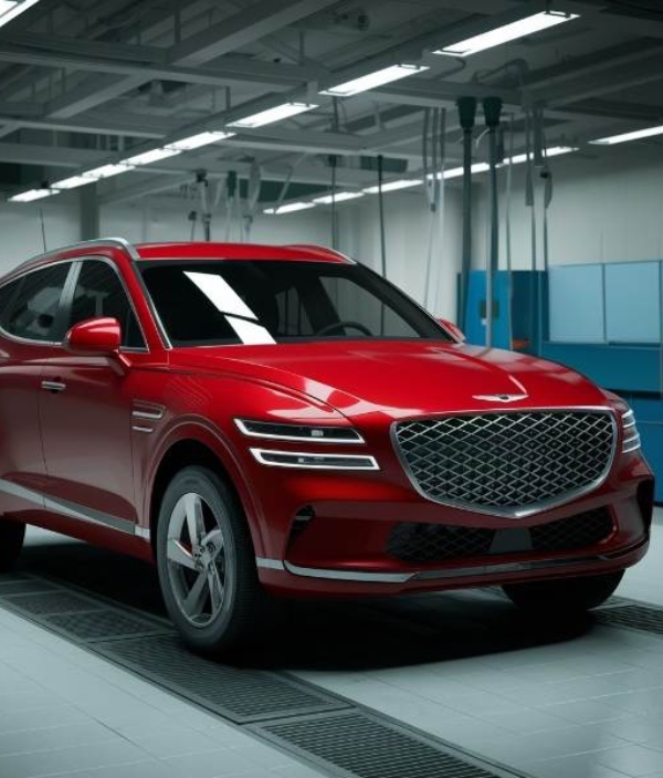Genesis Certified Collision Repair red suv in shop